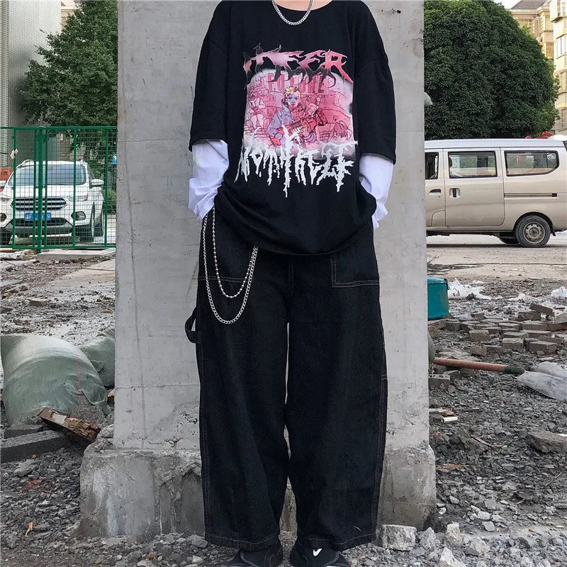 Lychee Harajuku/женская футболка с принтом персонажей из мультфильма, топ, футболка, поддельные Женские футболки из 2 частей, топы, футболки, лоскутные женские футболки с круглым вырезом
