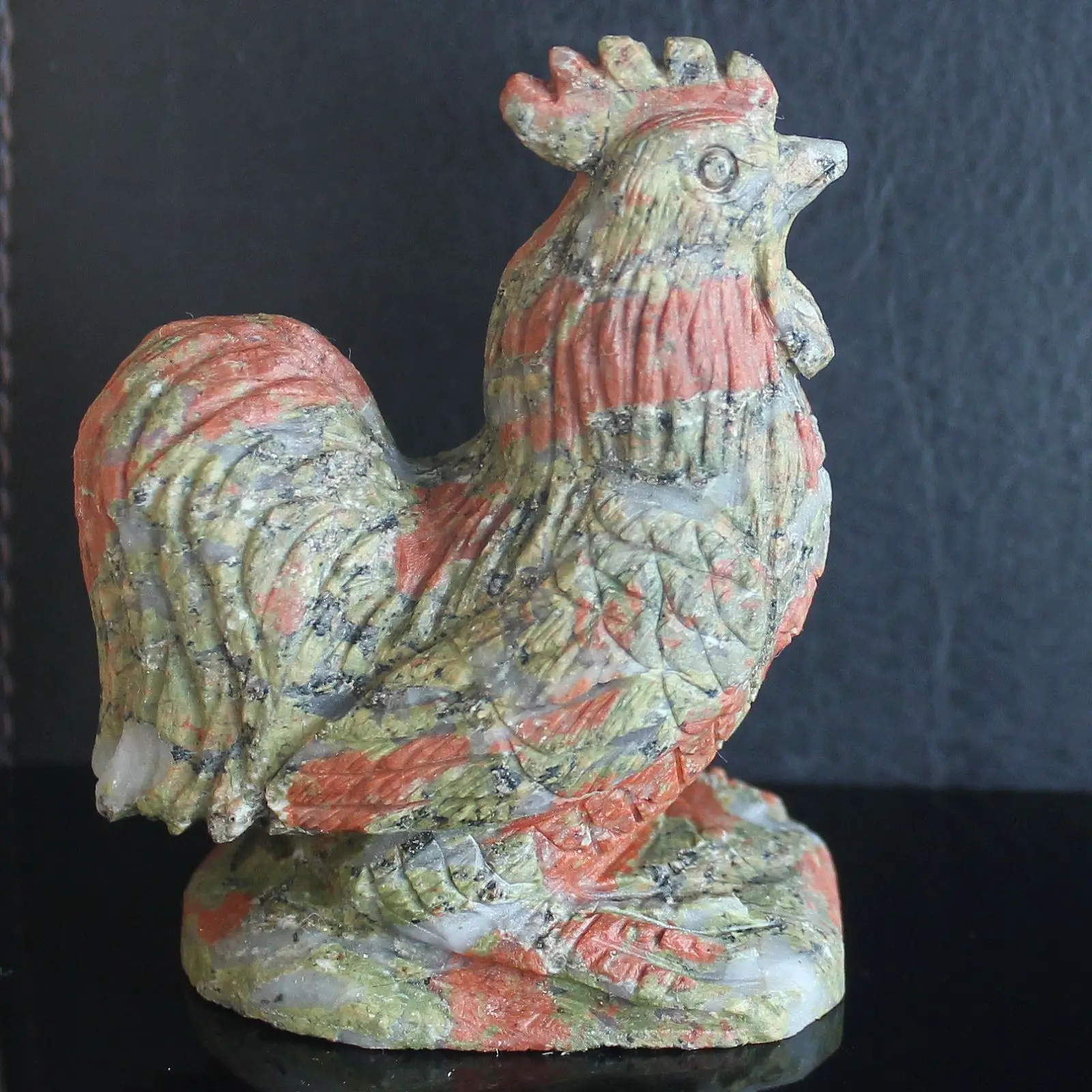 

73mm Hand Carved gemstone unakite Cock Rooster Figurine Animal Carving