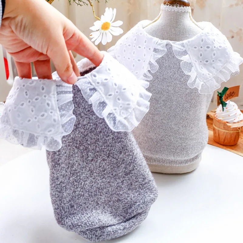 

Autumn Winter Dog Clothes Soft Pet Puppy Dog T-shirt Large Lace Collar Design Pet Pullover For Chihuahua Pet Cat Clothing Outfit