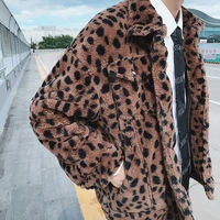 new 2022 mens leopard print leather fur loose coat keep warm thicken cotton padded clothes casual parkas snow jackets m 3xl