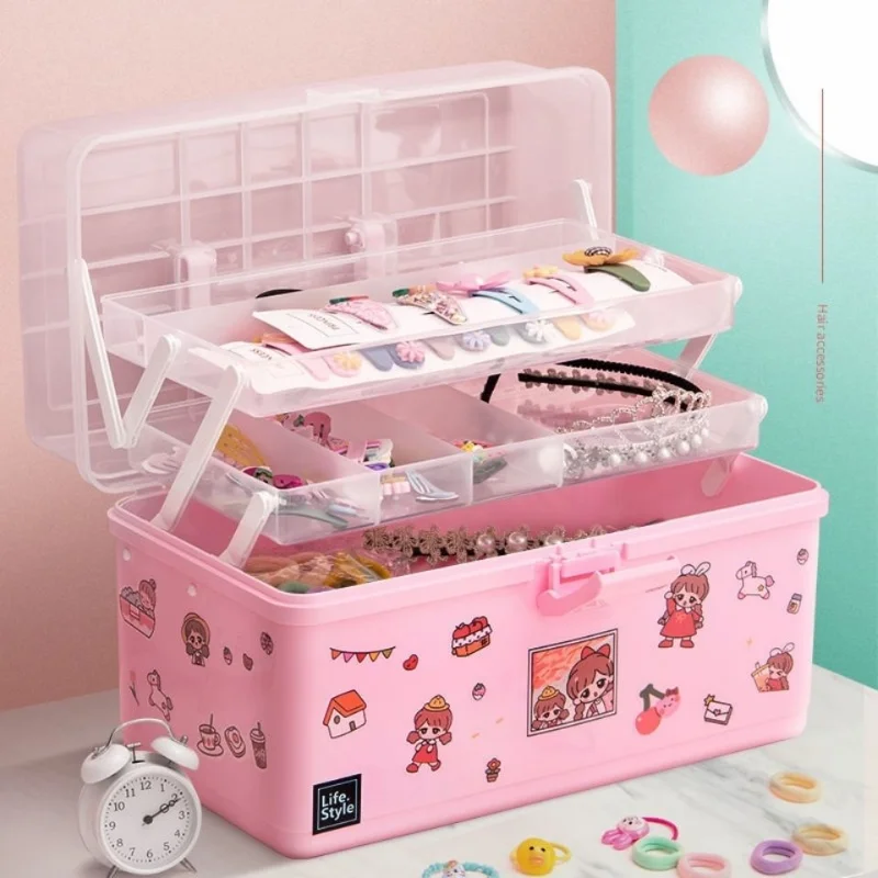 

Children's Transparent Hair Accessories Jewelry Box Girl Jewelry Rubber Band Hairpin Finishing Princess Doll Dress Up StorageBox