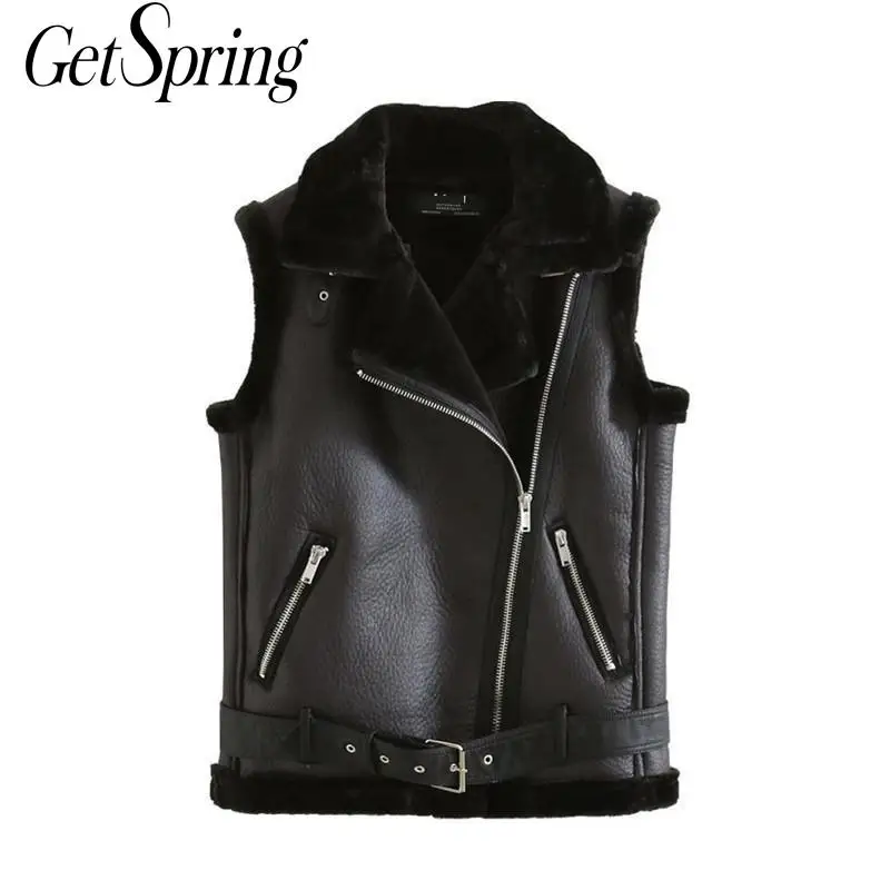 GetSpring женский жилет из овечьего меха утолщенный зимний локомотив Жилет ЧЕРНЫЕ