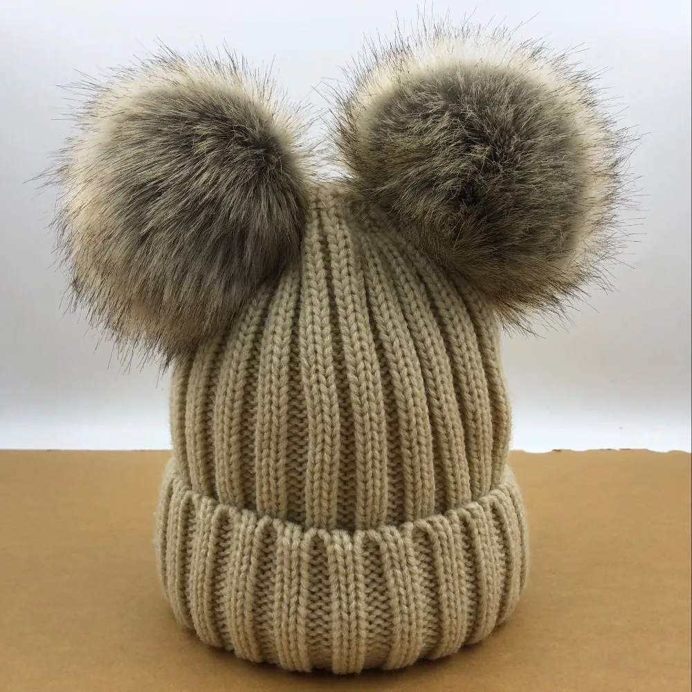 Зимняя теплая шапка Gorros Para Bebe для маленьких мальчиков и девочек, большой размер 15 см, помпон из искусственного меха, детские вязаные шапочки