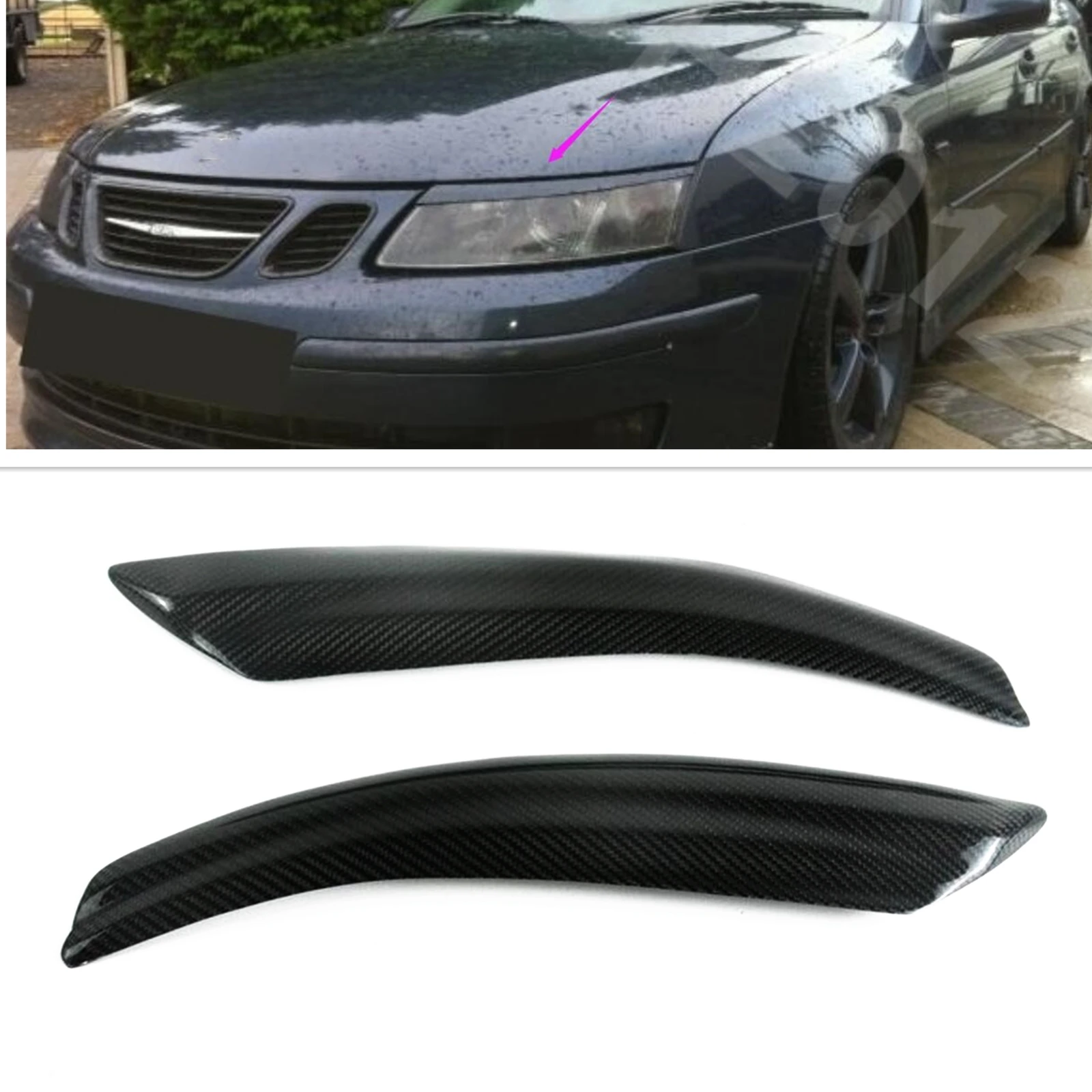 

Для Saab 9-3 2002-2007 Автомобильная фара, налобный фонарь, веко, отделка, углеродное волокно, передняя фара, искусственная лампа, крышка, полоса для бровей, наклейка