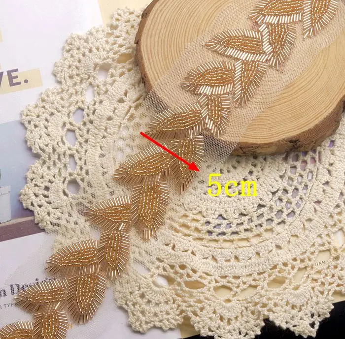 Лента с бисером и блестками кружевная отделка листьями Ручное шитье одежда ткань