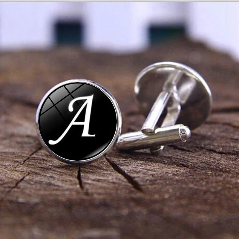 

High Quality A-Z Single Alphabet Cufflinks Silver Color Letter French Shirt Cufflinks Wholesale Wedding Cuff Links Buttons Gifts