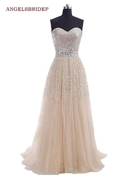 

ANGELSBRIDEP Chapmpange Long Evening Party Gowns Sparkly Sequined Crystal Vestidos de festa Formal Celebrity Prom Dress Hot Sale