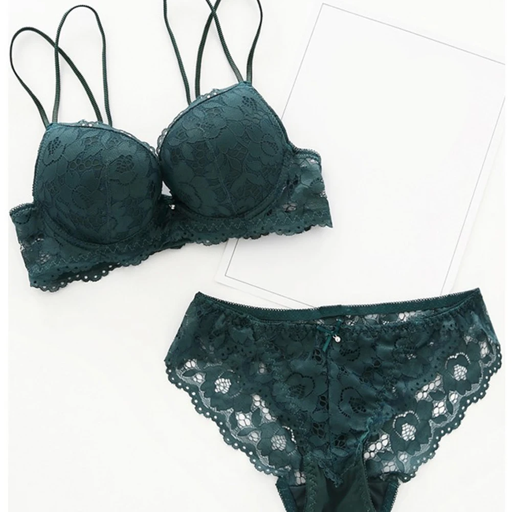 

Sexy Women Lace See Through Push up Underwire Padded Bra Bowknot Briefs Set