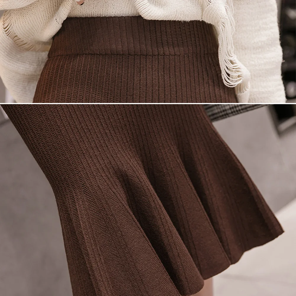 

Vintage Knitted Mermaid Skirt Women Streetwear Winter Bodycon Falda Mujer Slim Package Hip Saias Midi Elastic High Waist Skirts