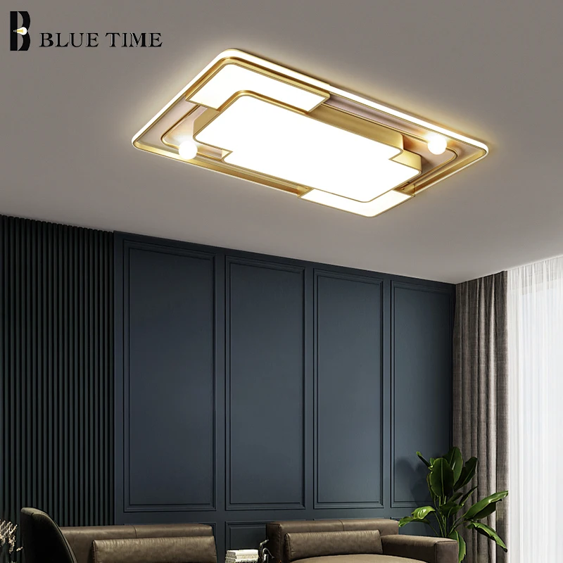 

Современный потолочный светодиодный светильник с золотым корпусом, квадратный и прямоугольный комнатный потолочный светильник для гостин...