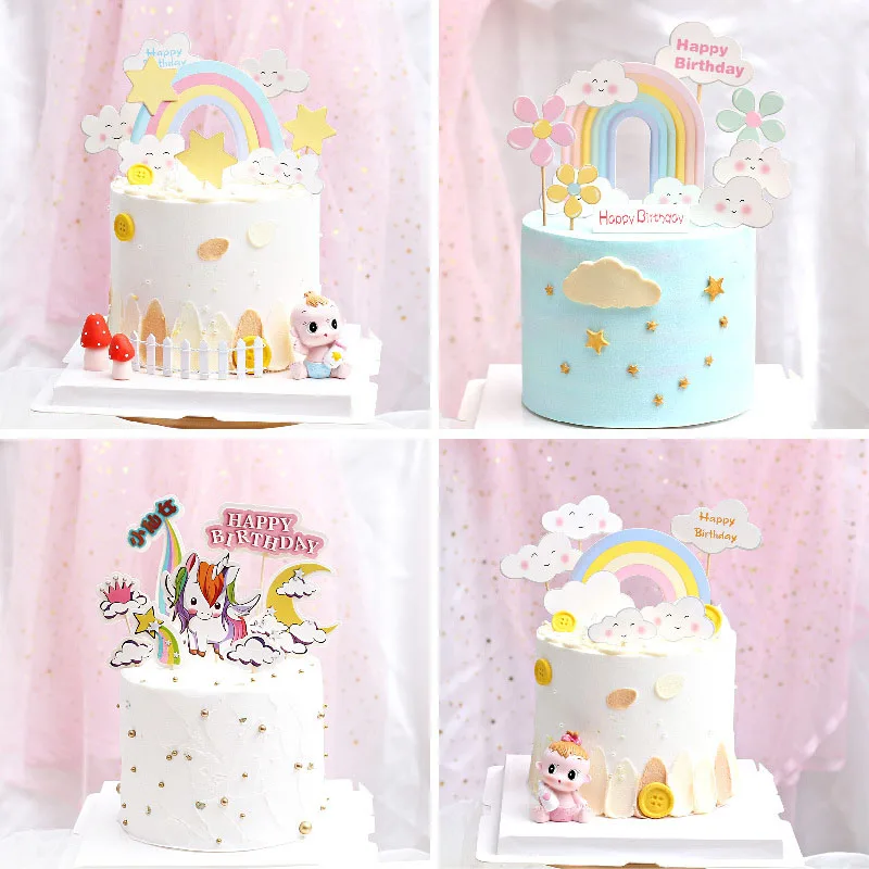 

Unicorn Happy Birthday Cake Topper Rainbow Birthday Cake Topper Supplies for Kids birthday Party Cake Decorations Baby Shower
