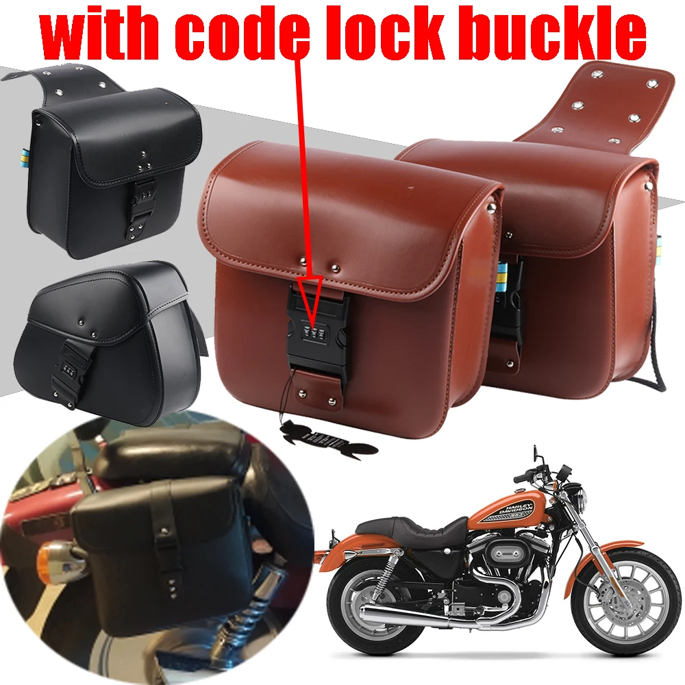 

Leather Saddle Bag Motorcycle Luggage Side Tool Storage Bag For YAMAHA Honda Suzuki Harley Sportster XL 883 XL 1200 Accessories