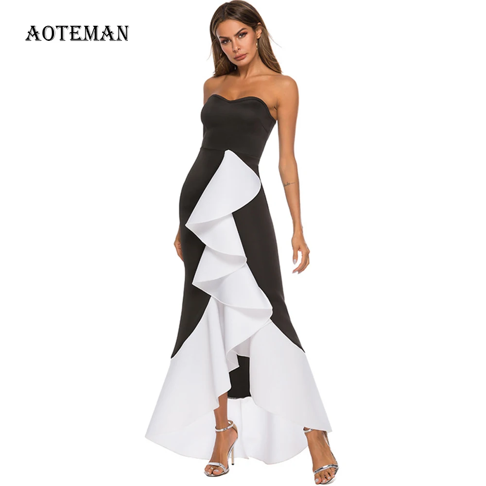 Летнее платье Для женщин 2019 элегантные пикантные нерегулярные оборки длинные