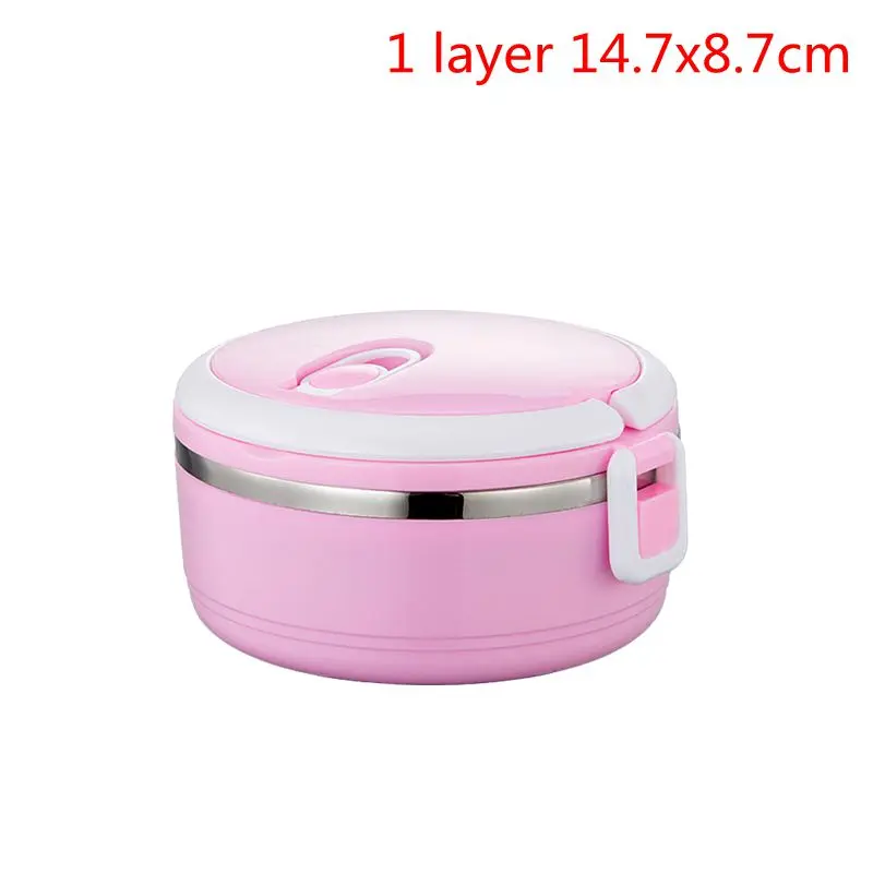 1 Layer pink Ланчбокс Герметичный Термос Ланч-бокс контейнер для еды портативный термо-Ланч-бокс из нержавеющей стали для офиса и кемпинга - Цвет: 1 Layer pink