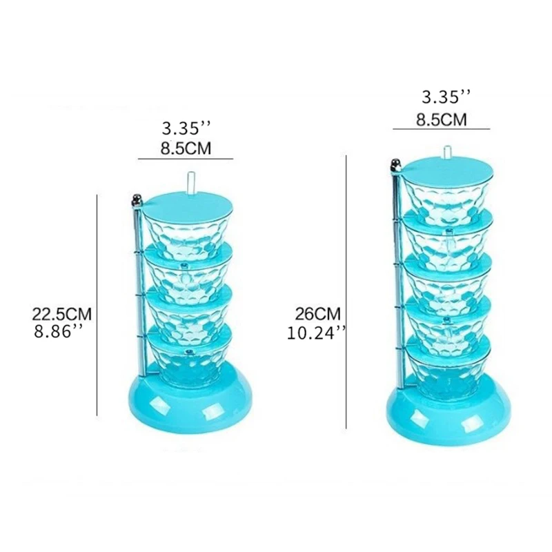 

Plastic 5 Layers Spice Jar Lid Condiment Pot Seasoning Bottle Sugar Bowl Salt Shaker Rotational Rack Organizer Box Kitchen Tool
