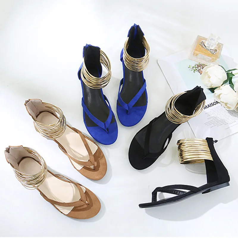 Женские сандалии гладиаторы из флока босоножки на плоской подошве туфли в