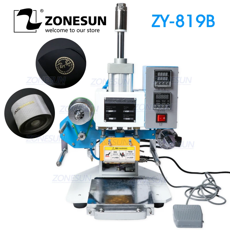 ZONESUN ZY-819B 80*90 мм Горячая фольга пневматический штамповочный пресс принтер для кожаной бумаги индивидуальная печать области тиснения машина