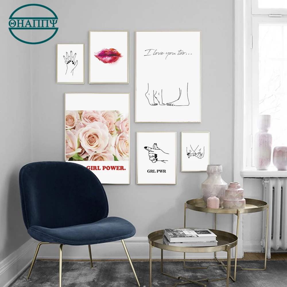 

Line Girl Flower Quote Feminist wall art canvas abstract painting posters and prints wall pictures for living room unframed