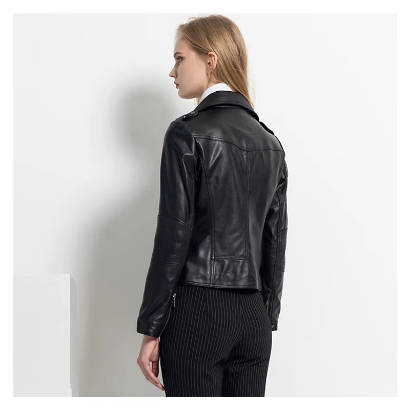

New Autumn Sheepskin Vintage Black Jacket Women Leather Jacket Women's Short Slim Motorcycle Jacket Real Fur Coat Clothing