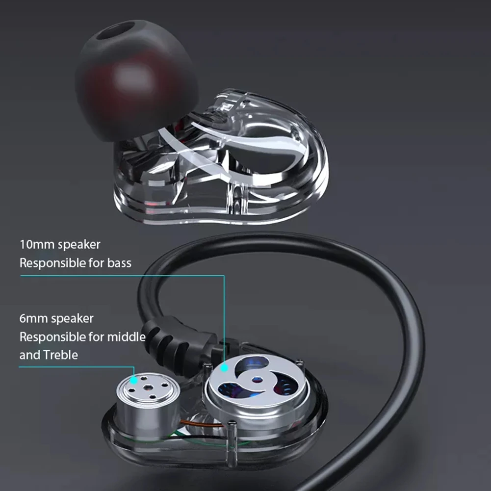 

3.5mm Earphone Dual Driver Stereo Wired Headphone Suitable for Android IOS Audio Devices