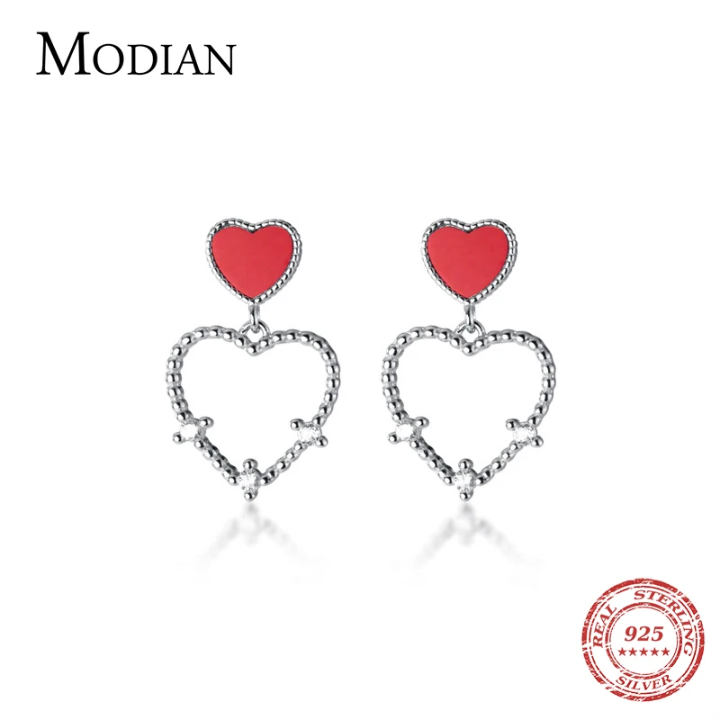 MODIAN сверкающие циркониевые полые сердца Висячие серьги для женщин 925 пробы