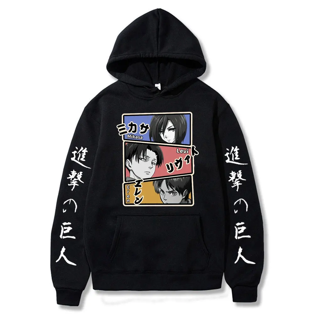 

Anime Attack on Titan Mikasa Ackerman Eren Yeager Levi Cosplay Hoodie Printed Hooded Sweatsahirt Fashion Pullover Clothes Male