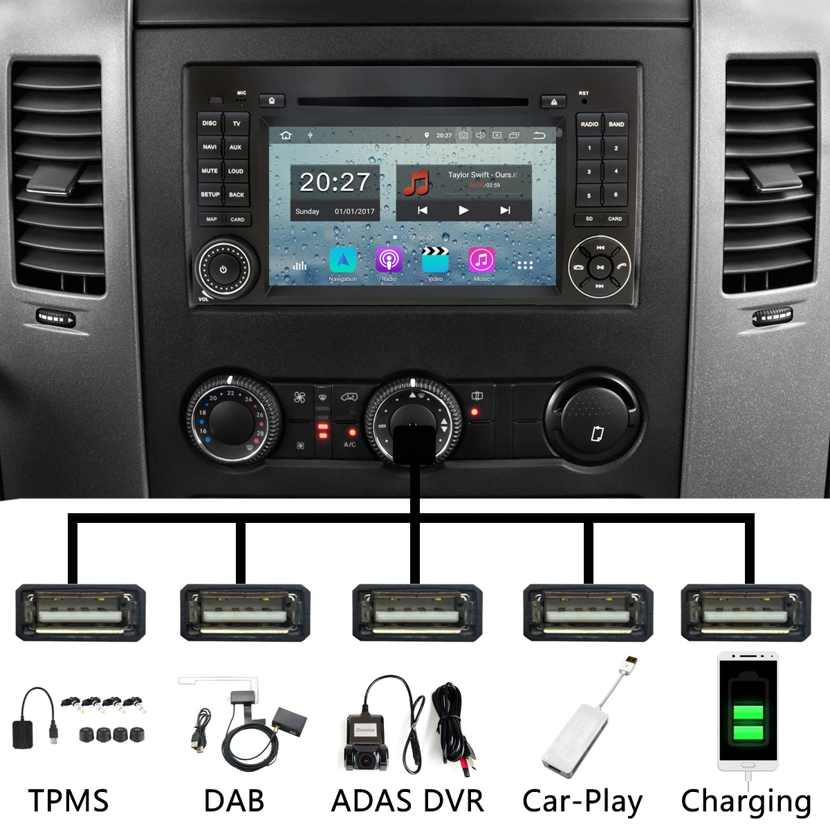 Автомобильный мультимедийный плеер PX6 Android 9 0 8 ядер 4 + 64 ГБ 5 × USB DSP CarPlay радио GPS для