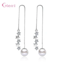 full cubic zircon star pearl dangle earing for women new trend 925 sterling silver fashion jewelry drop earrings