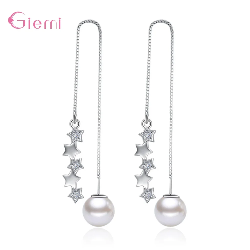 Полный кубический циркон Звезда висящие каплевидные жемчужные длинные серьги
