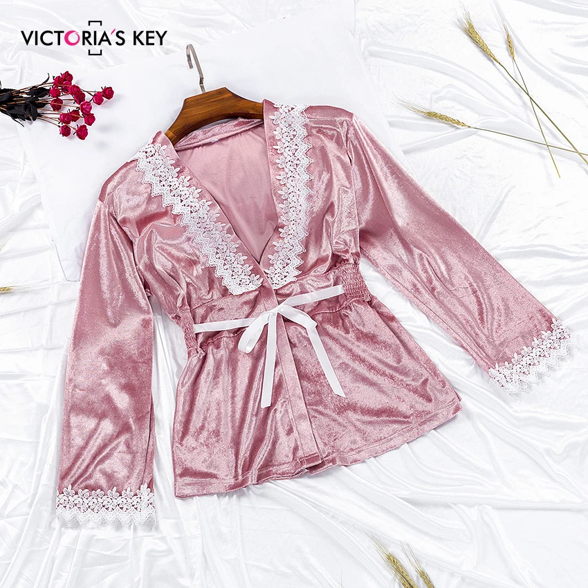 Викторианский ключ розовый бархат женский халат и платье наборы кружева Cami брюки