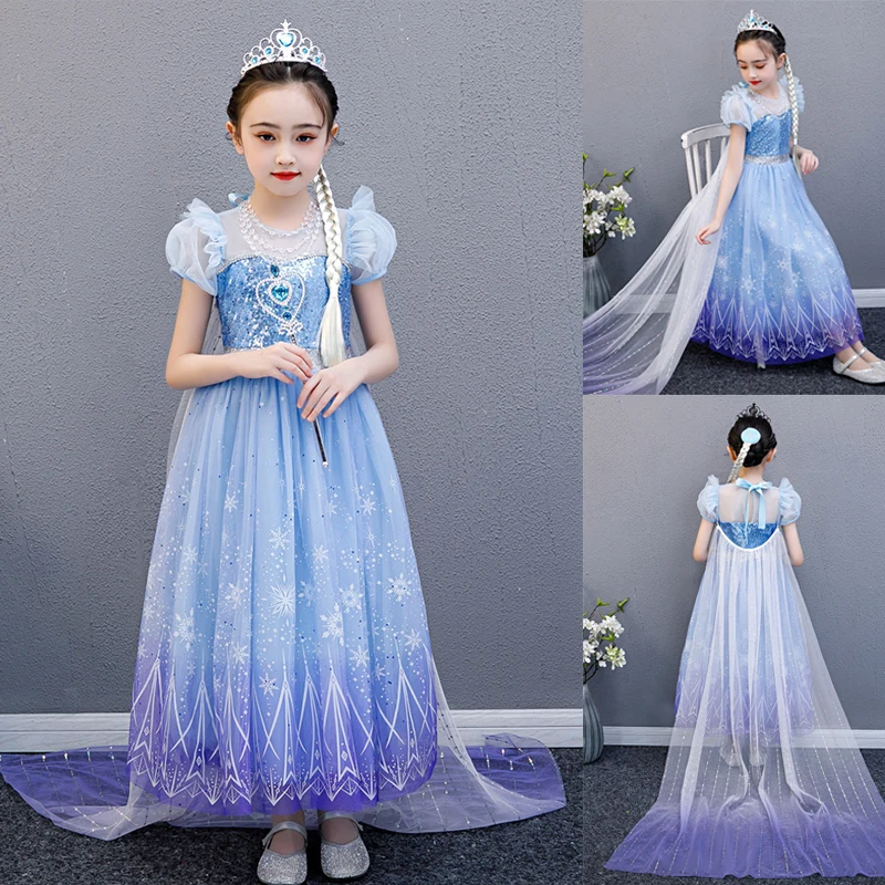 Elza Princess Girls Outfits Dresses Birthday Party Fantasy Clothes Carnival Sequins Tulle Up | Детская одежда и обувь