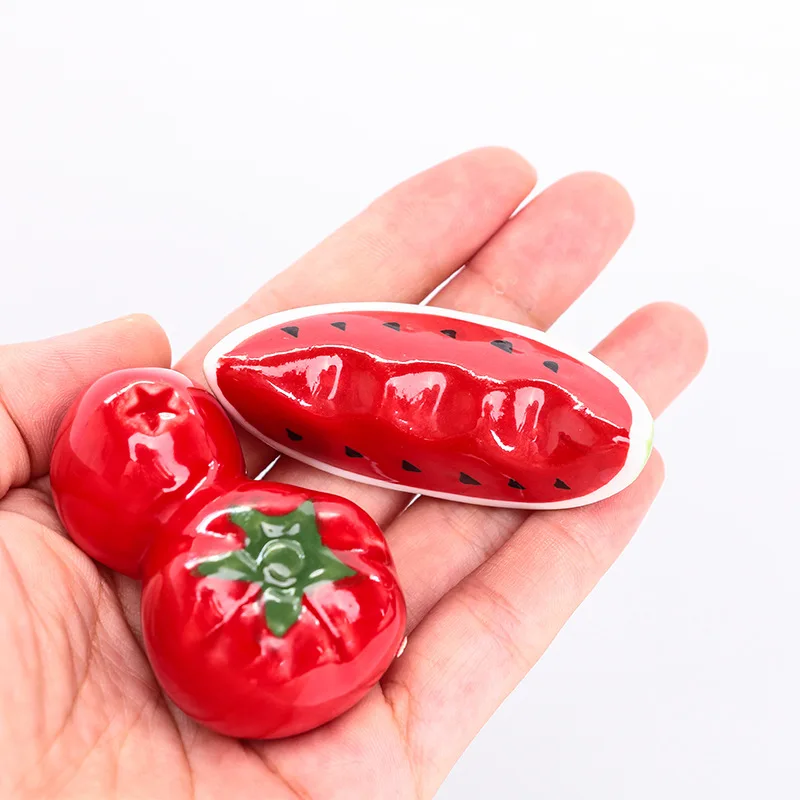 

2 Pcs Cute Red Watermelon/Tomato Ceramic Decorative Chopsticks Holder Rack Spoon Fork Rest Kitchen Tableware New Arrival