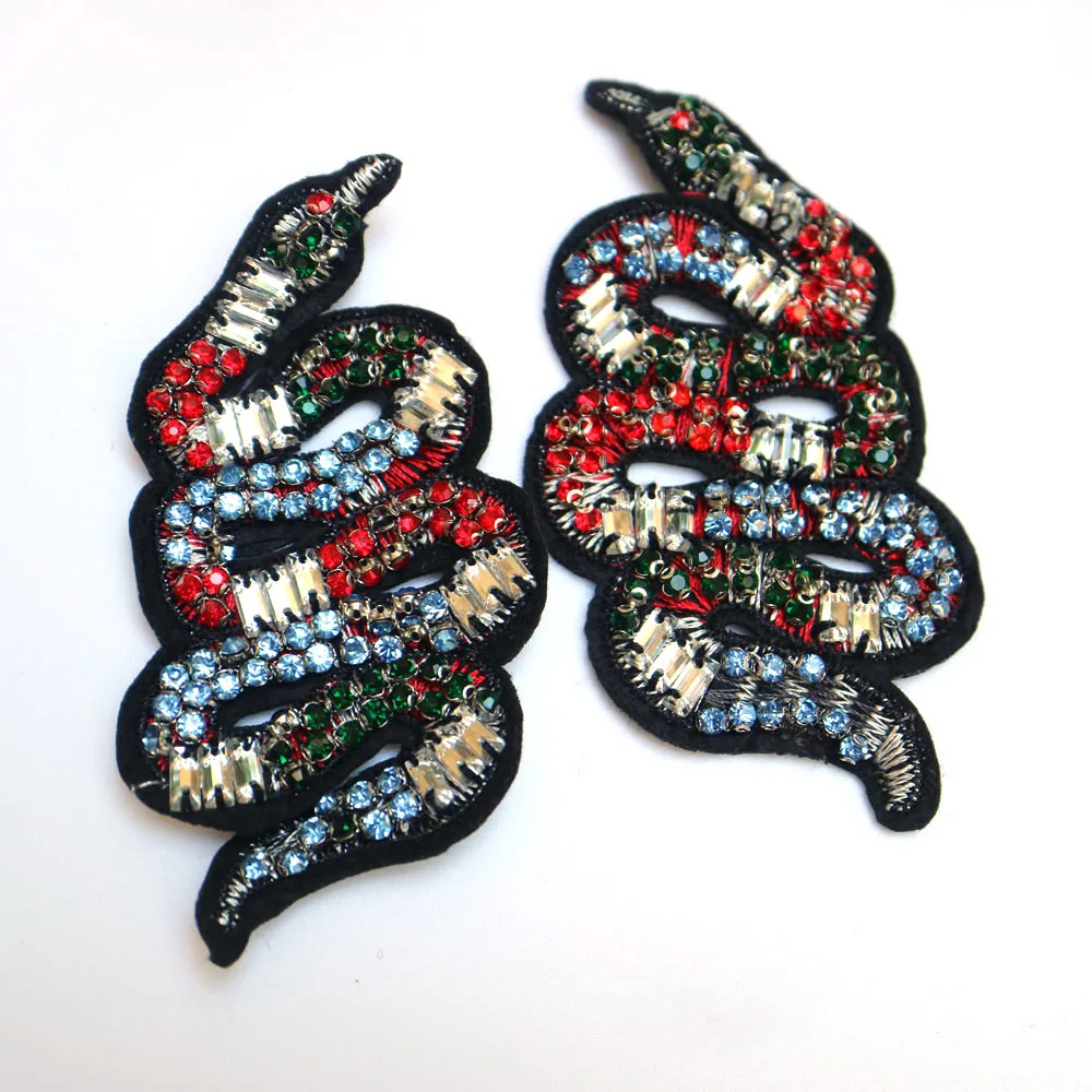 2 шт./компл. 3D ручной работы нашивки со стразами и бисером для одежды змея 5*9 см