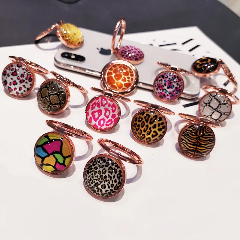 

Leopard crystal ball stand Holder Finger Ring Holder Metal 360 Degree Finger Mobile Phone Stand For iphone 13 Ring Phone Holder
