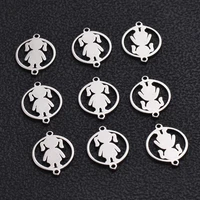 20pcs girl charm bracelets connectors stainless steel round connector diy bracelet charm jewelry making findings