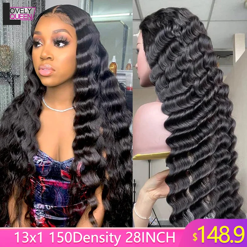 Loose Deep Wave T-Part Lace Front Wig Pre Plucked 150% Density Indian Virgin Human Hair Wigs for Black Women 13x1 Lace Wigs