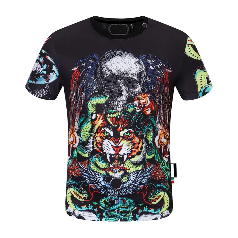 

Plein-Brand 2021ss Summer Fashion T Shirt Mens PP Rhinestones Skulls Tops Casual Short-Sleeved Tees O-Neck Hight Quality Tshirt