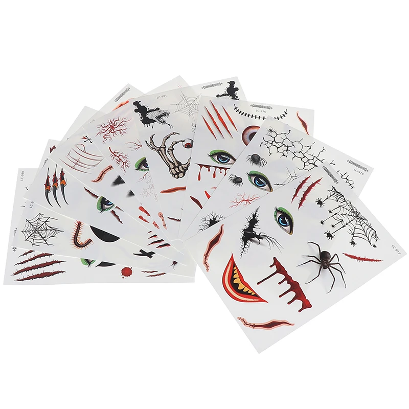 1/5pcs 3D Spider Halloween Tattoo Water Transfer Flash Tatoo Fake Tattoo Waterproof Temporary Tattoo Sticker For Men Women