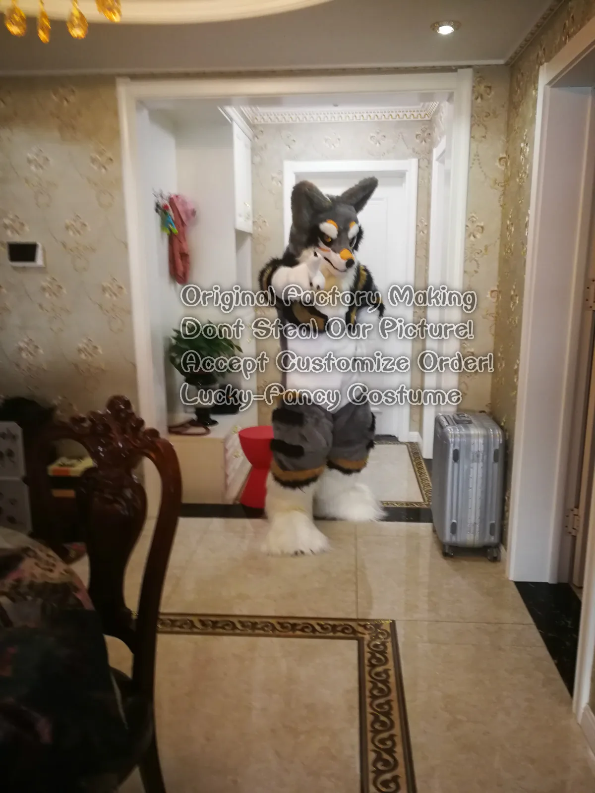 Фотофон все размеры серый волк собака талисман костюм косплей платье Хэллоуин