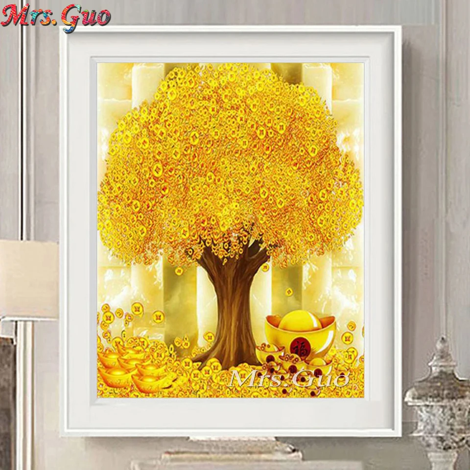 Алмазная живопись 5D в китайском стиле сделай сам картина с денежным деревом 3D