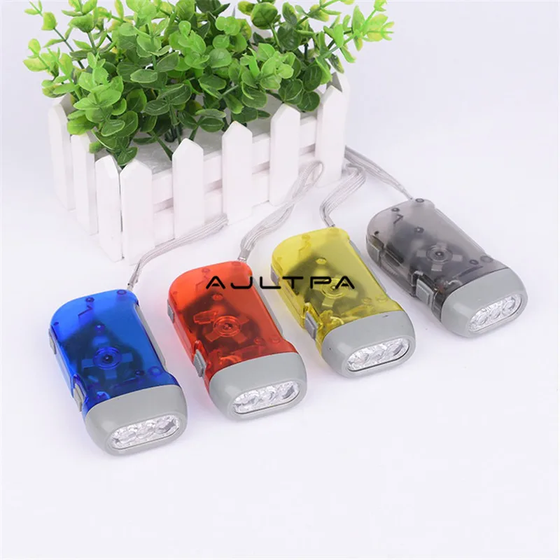 

50pcs/lot 3 LED Hand Pressing Dynamo Crank Power Wind Up Flashlight Torch Light Hand Press Crank Camping Lamp Light