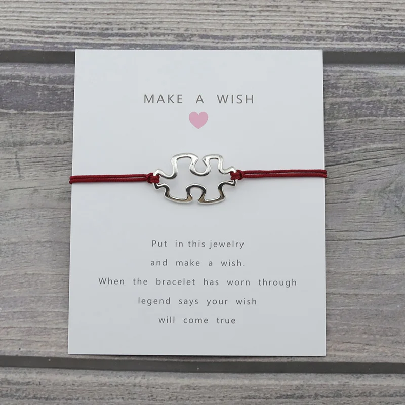 Серебряный аутистический Шарм счастливое пожелание карты Веревка Цепь