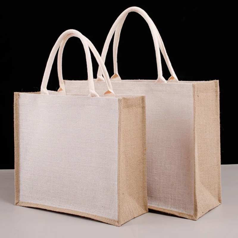 

Unisex Reusable Jute Shopping Bag Eco Friendly Burlap Grocery Bag Large Capacity Shopping Beach Vacation Picnic Handbag Tote
