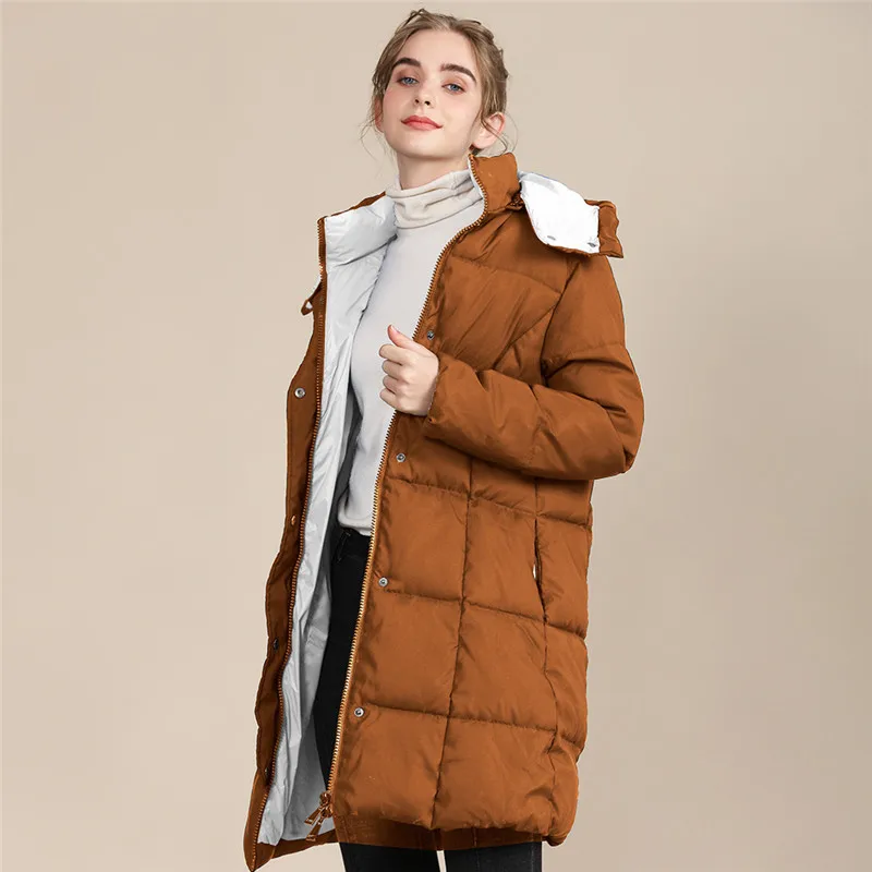 

New Winter Jacket Women Hooded RemoVable Fashion Medium long Contrast Thick warm Cotton Padded Clothes Loose Female Coat Tide
