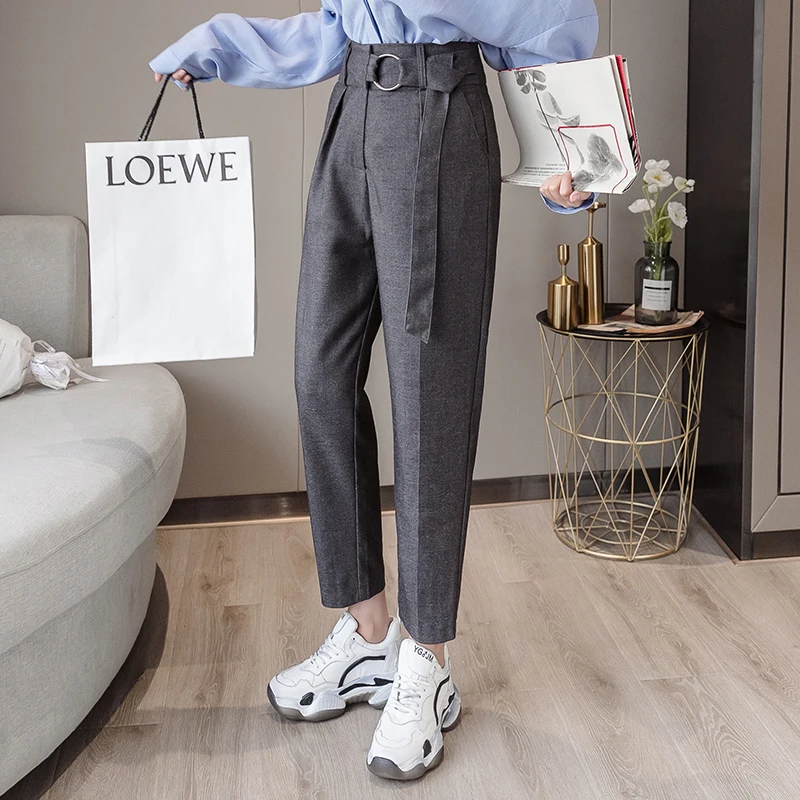 Женские повседневные Прямые брюки с высокой талией винтажные черные офисные