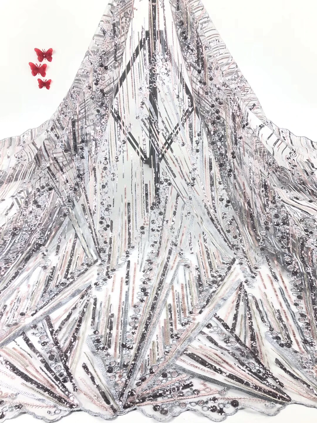 

2021 New Nigerian African Lace Fabric High Quality French Embroidery Tulle Lace Fabric Sequin SZ0159