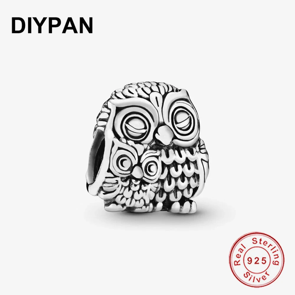 

Fit Original Pandora Charms Bracelets 925 Silver Mother Owl and Baby Owl Charm Beads For Jewelry Making Women Berloque