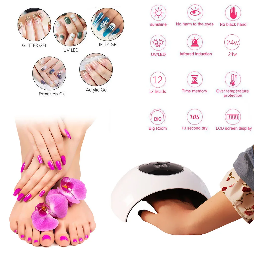Светодиодная УФ 24 Вт Сушилка для ногтей отверждающая лампа сушки гель лака