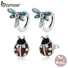 BAMOER 925 стерлингового серебра Серьги Божья коровка ретро серьги Стрекоза Пряжка Серьги для женщин Свадебные ювелирные изделия SCE1172