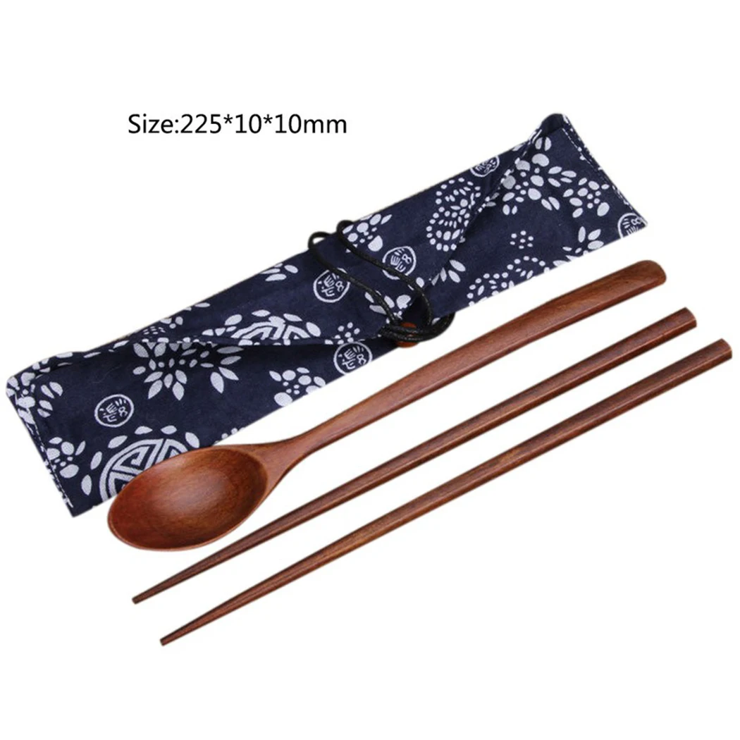 

Outdoor Cutlery Sets 225x10x10mm Japanese Wooden Chopsticks And Spoons With Storage Bag Camping Tableware Travel Accessories